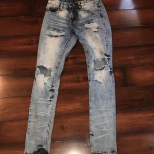 Light Blue Sprayed Distressed Skinny Jeans